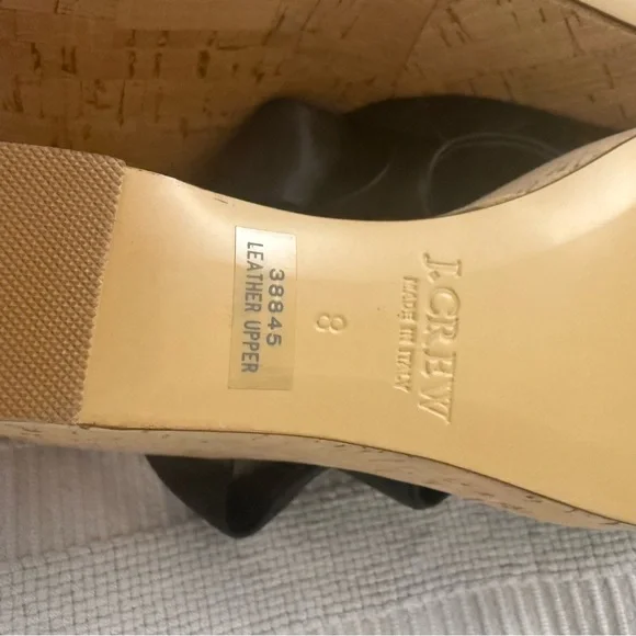 J. Crew | NEW IN BOX Black Leather Wedge Sandals Size 8 - Picture 7 of 9